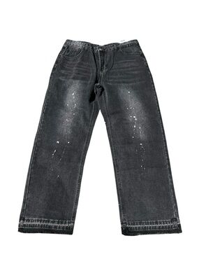 Relaxed Black Washed Jeans with Subtle White Paint Detail